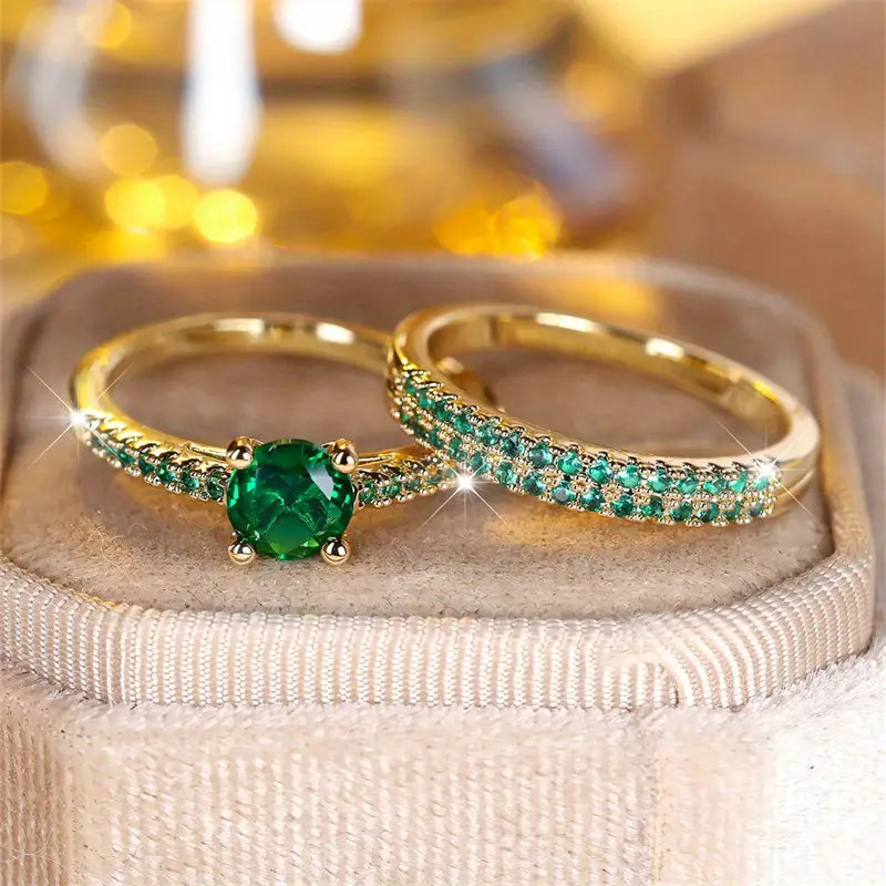 Serena Emerald Duo Ring Set žiedų rinkinys