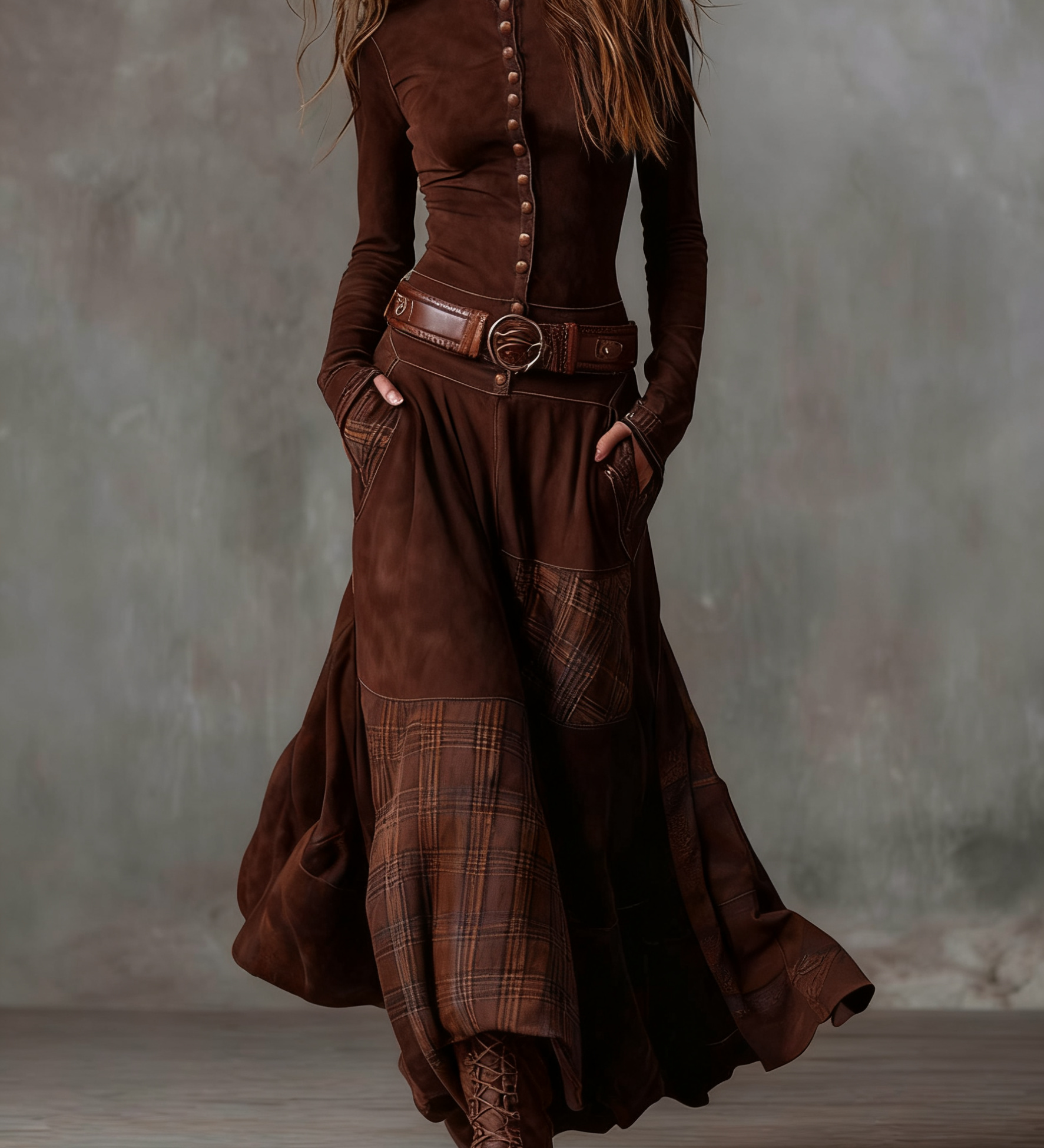 Azucena - Zomšinė Ilga suknelė su Diržu