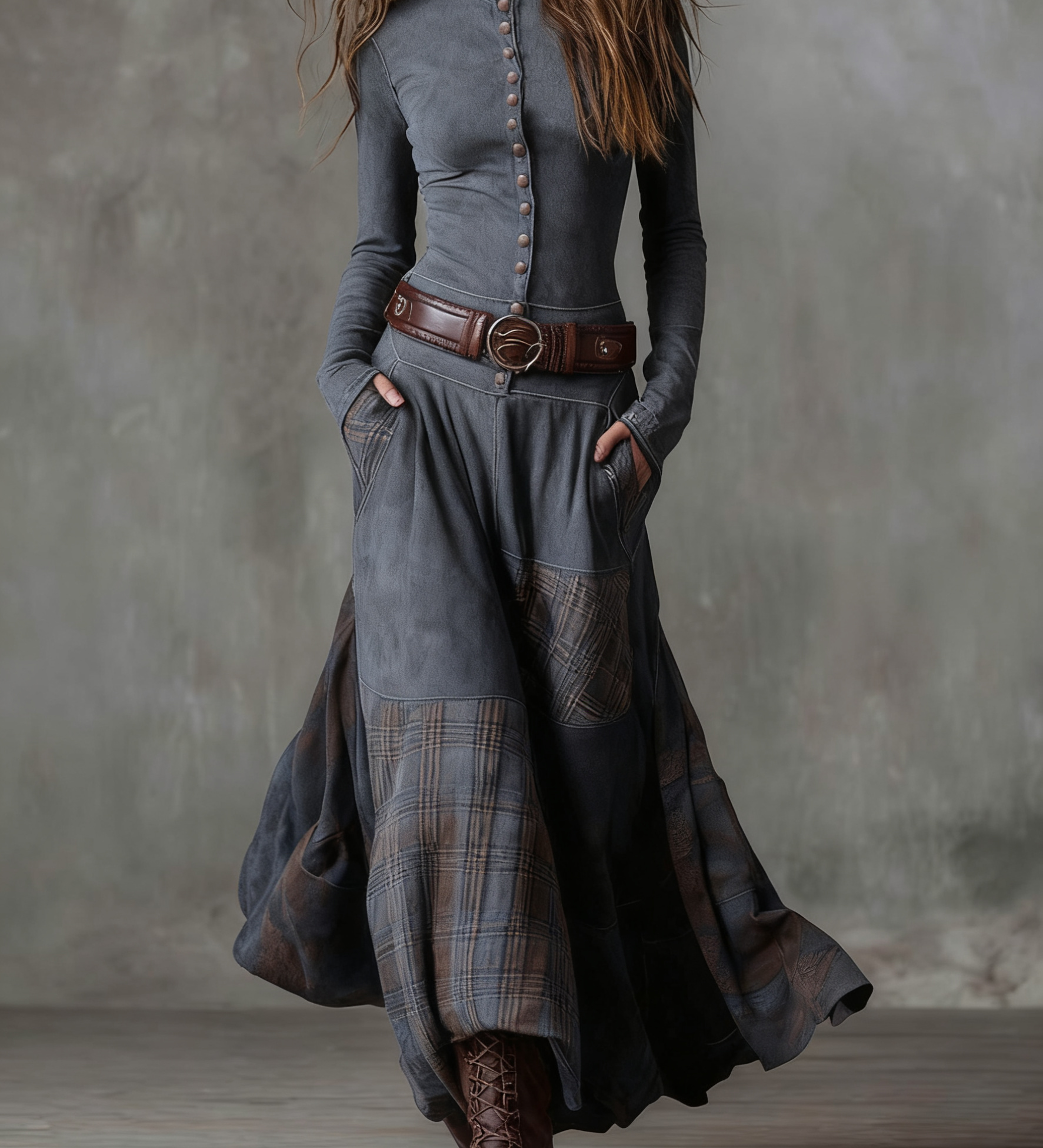 Azucena - Zomšinė Ilga suknelė su Diržu